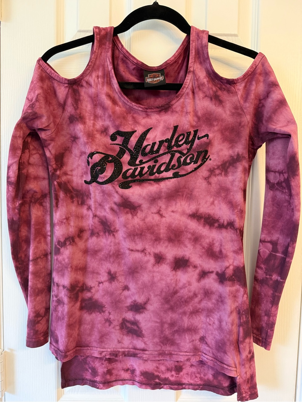 Harley-Davidson Purple Tie-Dye Cold-Shoulder Long Sleeve Top